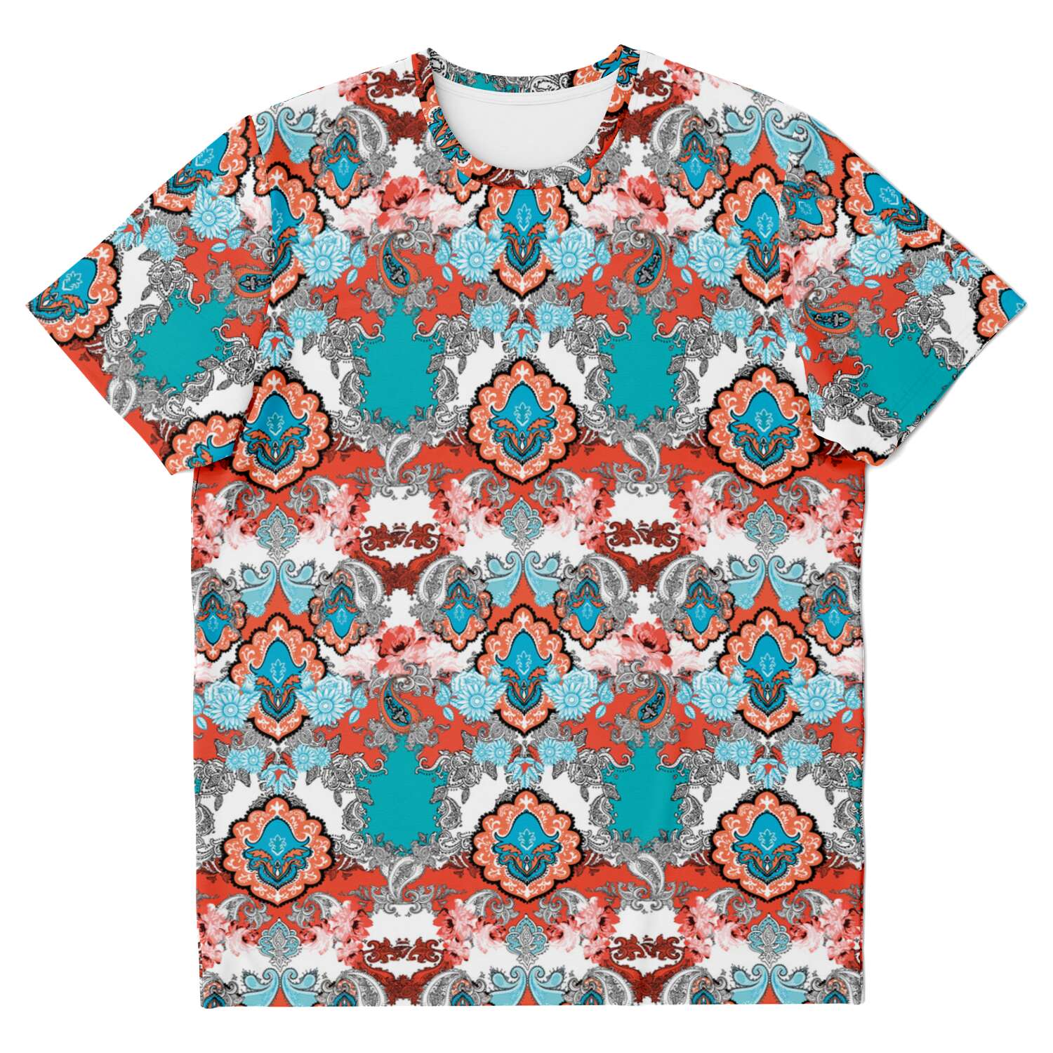 Orange Floral Paisley Print T-shirt - kayzers