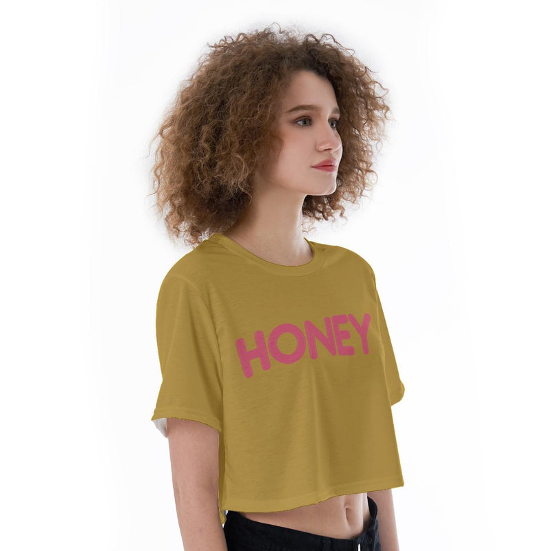 Honey Print Cropped T-Shirt, Honey Saying Text Print Crop Top, Sexy Crop Top, Summer Crop Tops