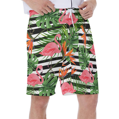 Tropical Palm Leaves Flamingo Print Men's Beach Hawaiian Shorts