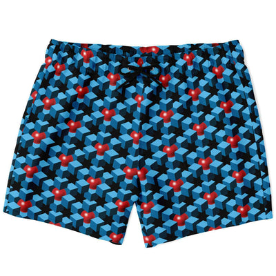 Fast Dry Blue Cubes And Red Balls Geometric 3D Space Men's Swim Trunks, Swim Shorts, Surf Shorts - kayzers