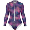 Abstract Intricate Colorful Cells Radio Synth Sound Gamma Waves Retro Geometric UV Protection Zipper Bodysuit - kayzers