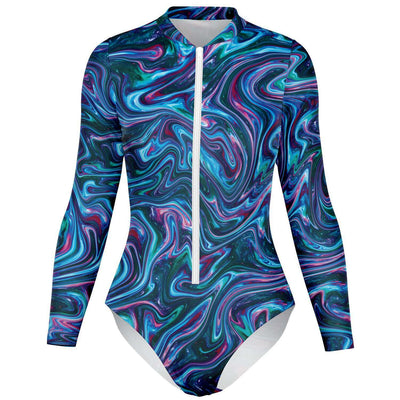 Blue Sky Galaxy Stars Space Abstract Red Ombre Clouds Print Long Sleeve Bodysuit With Uv Protection - kayzers