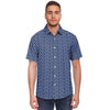 Classic Blue Floral Geometry Print Men's Short Sleeve Button Down Shirt - kayzers