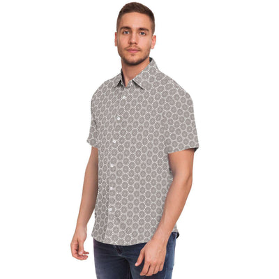 Light Brown Floral Geometric Men's Short Sleeve Button Down Shirt - kayzers