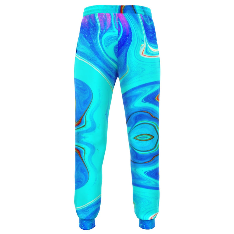 Aqua Blue Joggers Psychedelic Trippy Marble Pattern Unisex