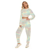 Ivory Green Holographic Style Abstract Colorful Cloud Women's Matching Set, Sweatshirt and Pants Set