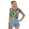 Liquid Holographic Colorful Trippy Lsd Dmt Funky Trippy  Print Women's Hollow Chest Tight Crop Top