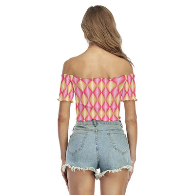 Pink Retro 60's 70's 80's Geometric Print Women's Off-Shoulder Blouse