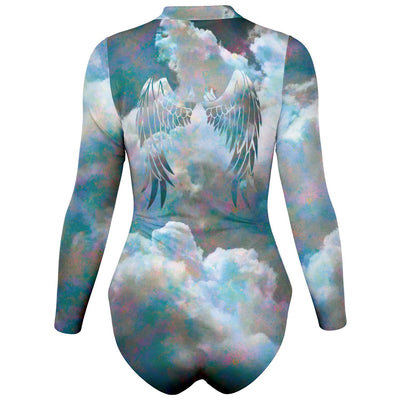 Angel Spacesuit, Angel Wings Heavenly Clouds Long Sleeve Zipper Bodysuit With Uv Protection - kayzers
