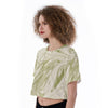 Ivory Green Liquid Waves Paint Print Cropped T-Shirt, Ivory Green Crop Top, Ivory Green Crop Tee