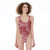 Pink Wine Red Print Women's High Cut One Piece Swimsuit, Abstract Pink Wine Red High Cut Swimsuit