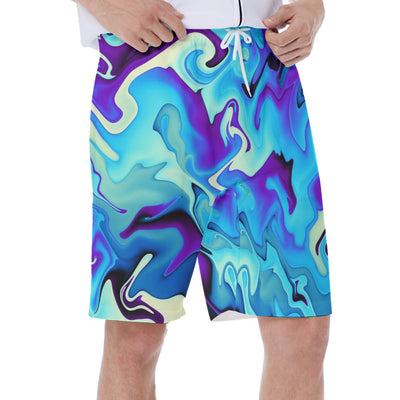 Purple Blue Liquid Paint Urban Camo Abstract Beach Style Print Men's Beach Hawaiian Shorts