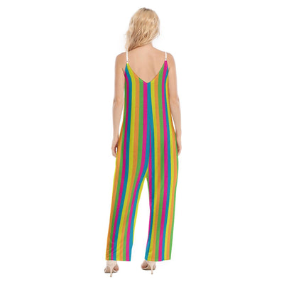 Colorful Striped Print Women's Loose Cami Jumpsuit