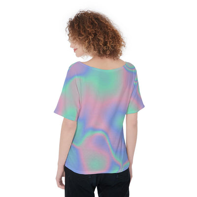 Abstract Holographic Cotton Candy Iridescent Print Women's T-Shirts