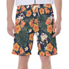 Tropical Orange Hibiscus Flowers Palm Leaves Beach Print Men's Beach Hawaiian Shorts