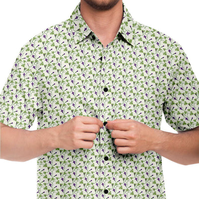 Cream Branches Floral Print Men's Short Sleeve Button Down Shirt - kayzers