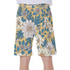 Yellow White Flowers Floral Beach Print Men's Beach Hawaiian Shorts