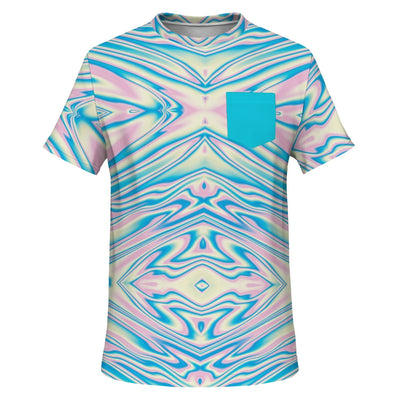 Liquid Ripple Holographic Psychedelic Trippy Aqua Blue Pocket T Shirt