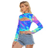 Abstract Paint Spread Holographic Iridescence Funky Ombre Print Women's Hollow Chest Tight Crop Top