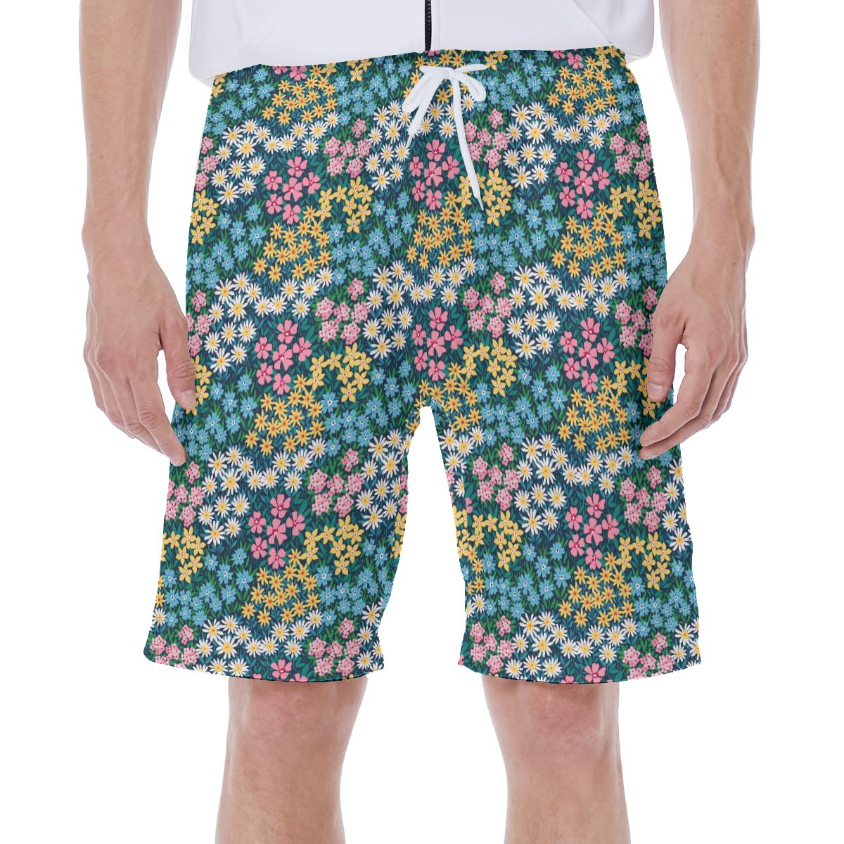 Colorful Flowers Floral Beach Print Men's Beach Hawaiian Shorts
