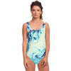 Abstract Liquid Marble Waves Print One Piece Swimsuit - kayzers