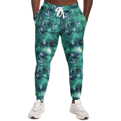 Faded Emerald Green Abstract Galaxy Marble Print Unisex Joggers - kayzers