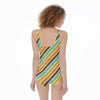 Retro Colorful Lines Print One-Piece Swimsuit, Geometric Stripes One Piece Swimsuit