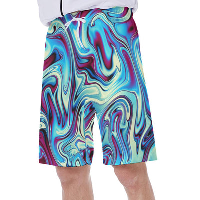 Marine Blue Liquid Paint Psychedelic Abstract Alien Lsd Dmt Festival Print Men's Beach Shorts