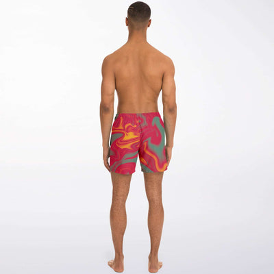 Red Liquid Abstract Sunset Paint Yellow Ombre Iridescence Fast Dry Swim Trunks Men's Shorts - kayzers