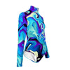 Marine Blue Liquid Abstract Print Women's Turtleneck Long Sleeve Bodysuit
