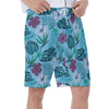 Floral Print Men's Beach Shorts, Blue Purple Men's Beach Hawaiian Shorts