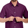 Maroon Floral Geometric Print Men's Short Sleeve Button Down Shirt - kayzers