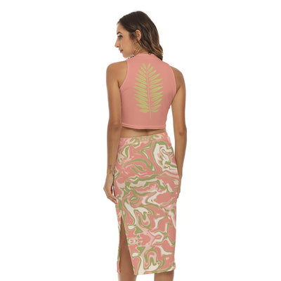 Abstract Putter Fish Tropical Camo Animal Print Women's Tank Top & Split High Skirt Set