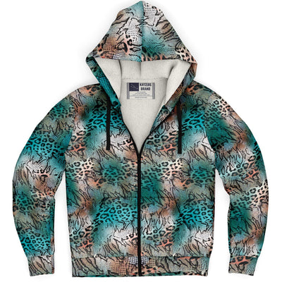 Colorful Leopard Animal Print Zip Up Fleece Hoodie