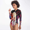 Abstract Art Leopard Print Long Sleeve Bodysuit With Uv Protection - kayzers