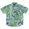 Mint Green Halftone Waves Swirls Twirl Psychedelic Marble Abstract Grunge Art Designer Brand Men's Button Down Shirt - kayzers