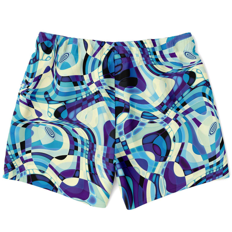 Blue Liquid Psychedelic Pop Art Waves Twirls Swim Trunks, Swim Shorts, Surf Shorts - kayzers