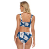 White Flowers Print Women's Crop Top Swimwear Suit, Blue Floral Two Piece Swimsuit, 2 Piece Swimsuit