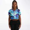 Blue Purple Liquid Psychedelic Festival Print Cropped Baseball Jersey - kayzers