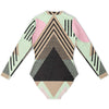 Abstract Pyramid Geometric Shapes Long Sleeve Zipper Bodysuit - kayzers