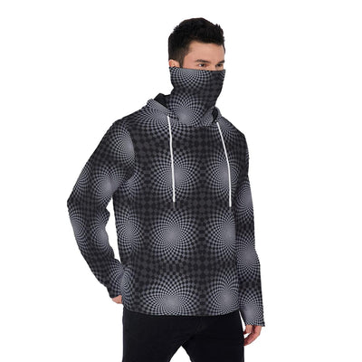 Illusion Print Men's Pullover Hoodie With Mask, Black Mask Hoodie
