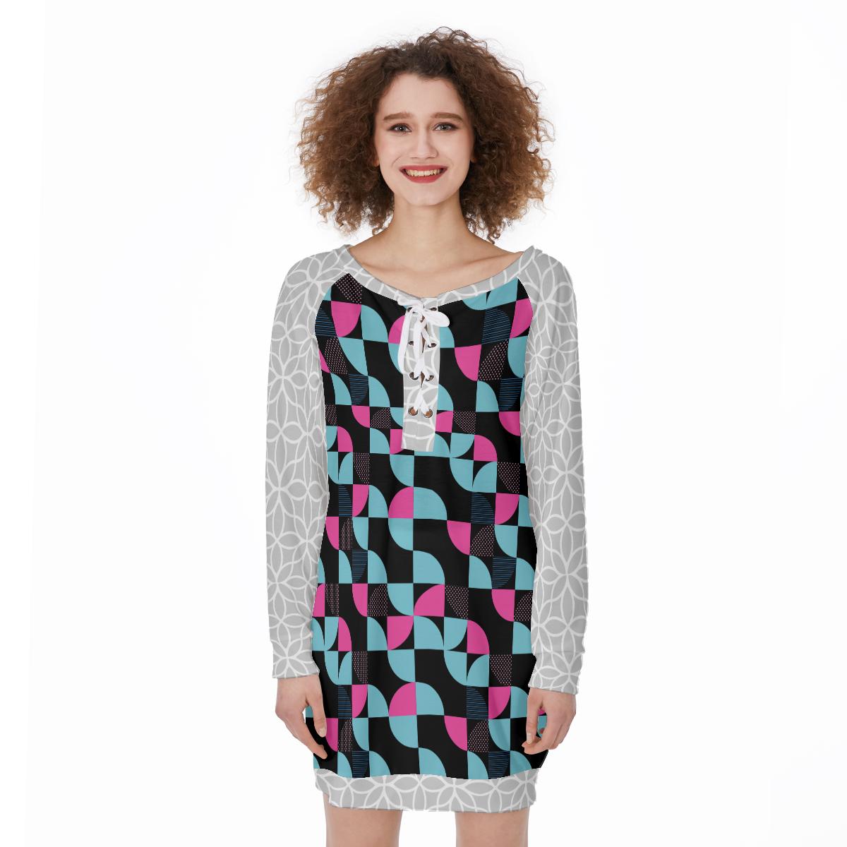 Abstract Geometric Shapes Print Women's Lace-Up Sweatshirt