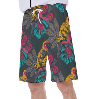 Tropical Floral Bird Beach Hawaiian Print Men's Beach Shorts