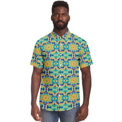 Psychedelic Floral Eye Short Sleeve Button Down Shirt - kayzers
