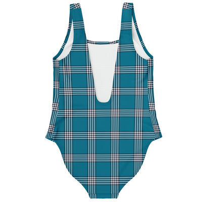 Teal Black Check Plaid Pattern Women's One piece Swimsuit - kayzers