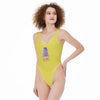 Lemon Yellow Cupcake Print Women's High Cut One-piece Swimsuit, Lemony Swimsuit