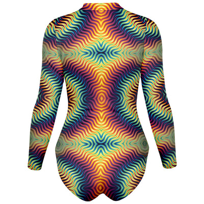 Psychedelic Waves Long Sleeve Bodysuit With Uv Protection - kayzers
