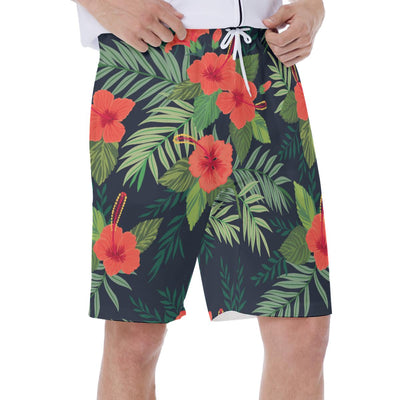 Tropical Palm Leaves Floral Hawaiian Print Men's Beach Shorts