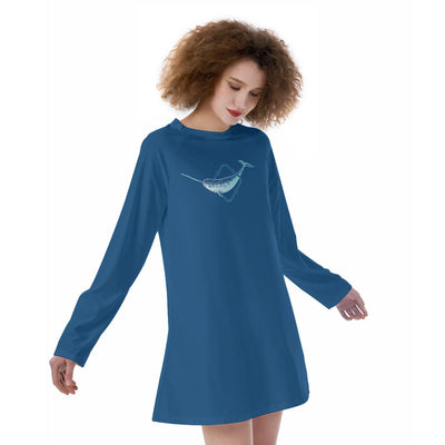 Classic Blue Narwhal Print Women's Raglan Sleeve Dress