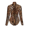 Leopard Tiger Animal Print Women's Turtleneck Long Sleeve Bodysuit